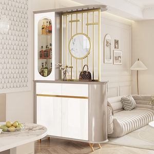 新款轻奢风客厅隔断柜酒柜欧式入户玄关柜鞋柜一体靠墙金属屏风柜