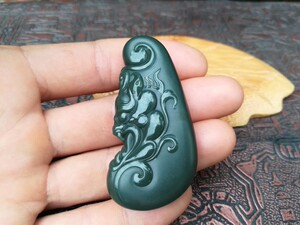 和田玉青海青玉貔貅细料 蓝调 塔青一细貔貅雕件挂件