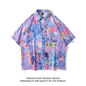 HAWAII ALOHA SHIRTS 个性抽象油画印花短袖衬衫男女情侣ins潮
