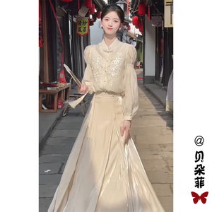 新中式国风套装女春款2024新款高级感今年流行漂亮的马面裙两件套