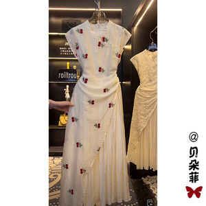 新中式短袖女装旗袍2024新款夏季国风连衣裙海边度假假两件长裙子