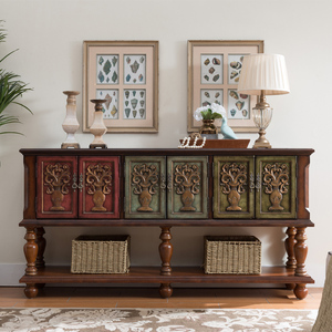 美式复古餐边柜家用靠墙小户型民宿餐厅彩色储物柜沙发靠背柜边柜