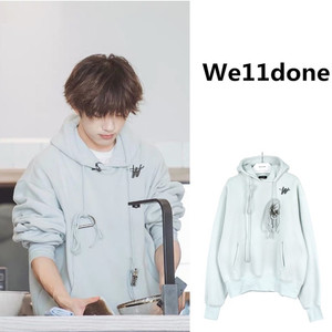 折扣购 we11done 易烊千玺谢娜同款系环口袋宽松连帽卫衣男女同款