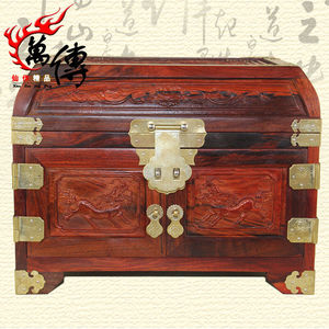 万传万传红酸枝首饰盒精雕双龙戏珠镜箱红木首饰盒珠宝箱结婚礼品