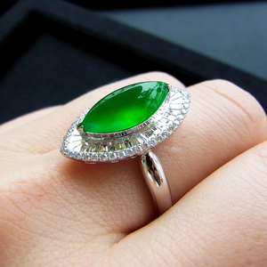 谢绝议价翡翠马眼戒指真品a货18k金镶钻石缅甸玉石冰种帝王绿戒子