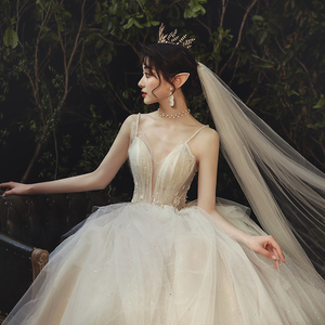 【狂欢价】《精灵》轻婚纱森系超仙梦幻2020新款大拖尾气质新