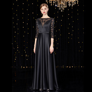 黑色晚礼服女气场女王高端宴会气质年会主持人合唱指挥演出服长款