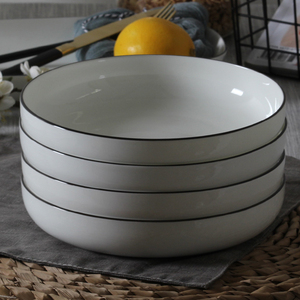 4个装 可微波骨瓷深菜盘汤盘7英寸窝盘家用焗饭盘子圆形陶瓷餐具