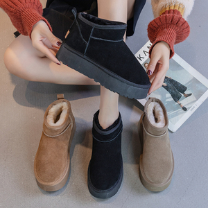 低帮矮帮雪地靴女厚底松糕底增高冬季加绒加厚翻毛皮短款靴子女款
