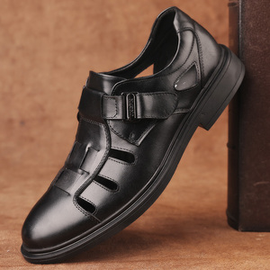 皮凉鞋男真皮夏季镂空防滑洞洞鞋软底透气中年男士休闲凉皮鞋包头