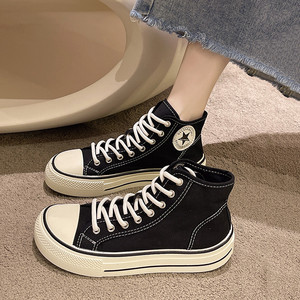 高帮平底帆布鞋女