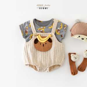 夏季新款婴儿套装卡通小熊短袖薄款哈衣0-3岁男女宝宝帅气爬服潮5