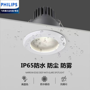 飞利浦防水射灯防眩光洗手间家用嵌入式防雾防尘IP65防水浴室筒灯