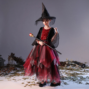 女童万圣节cosplay黑色恶魔套装女孩女巫服装儿童化装舞会表演服