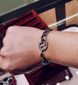 古驰gucci手链正品代购古巴链形猪鼻子爱心星星双g男女情侣礼物银