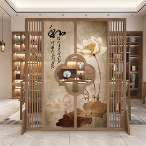 定制屏风隔断墙中式客厅办公室茶室实木进门遮挡入户玄关原木座屏