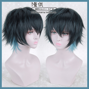 【漫供】天行轶事 霍琊cos假发 定做反翘短款m刘海 水墨风格 墨蓝