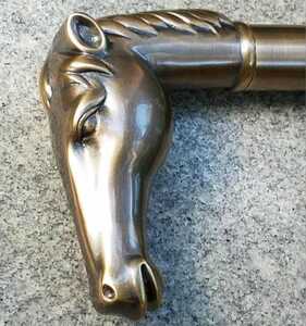 同款货源苏鲁大将军淘宝民国纯铜马头拐杖把手 黄铜马首手杖把 铜