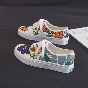 克格莫自营店淘宝库洛米鞋子软妹高帮帆布鞋少女卡通白鞋涂鸦手绘