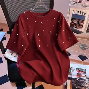 欧货重工钉珠短袖t恤女夏季2024新款爆款设计感小众宽松洋气上衣