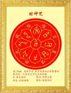 大小款发财神咒咒轮招财咒财宝天王咒黄财神心咒自粘贴画卷轴挂画