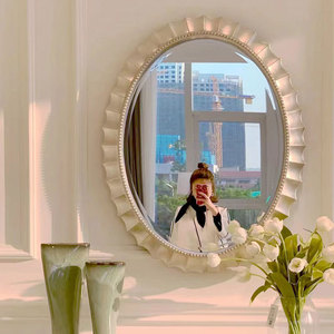 欧式梳妆镜壁挂美式椭圆形轻奢浴室镜挂墙复古化妆镜法式妆台镜子