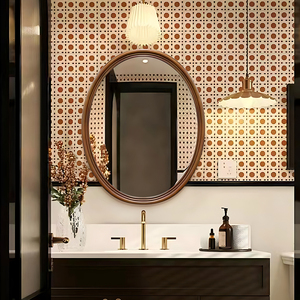 美式复古梳妆台化妆镜壁挂玄关装饰镜椭圆形浴室镜智能卫生间镜子