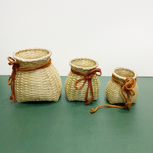 竹编小鱼篓手工编织竹背篓圆形创意学生儿童演出竹鱼篓装饰道具