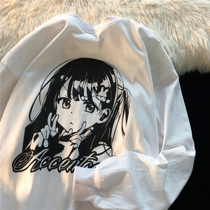 日系动漫头像印花卫衣女秋季盐系简约bf风薄款宽松长袖休闲上衣潮