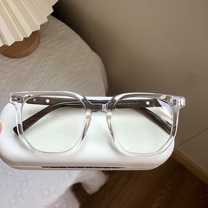 大框方形透明眼镜框木纹镜腿复古文艺质感大脸显瘦修脸型可配近视