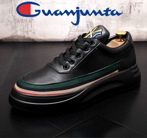 冠军踏联名款男休闲皮鞋韩版板鞋厚底松糕小白鞋百搭乐福潮男板鞋