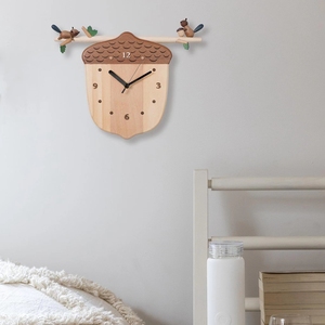 Jeancard创意可爱松鼠跷跷板左右摇摆装饰挂钟简约木制客厅时钟