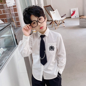 男童春秋衬衫儿童学院风白色jk衬衣中大童洋气dk制服男孩长袖上衣