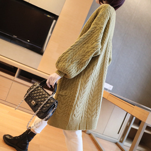 麻花粗线大毛衣外套开衫女针织2021年新款春季中长款宽松外穿春秋