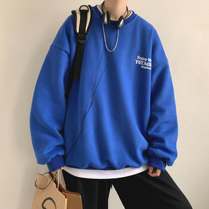 克兰因蓝无帽卫衣女潮ins春秋季打底衫美式复古重磅外套oversize