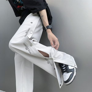 加长裤子男高个子男裤侧边开叉冰丝排扣裤男夏季vibe国潮高街裤子