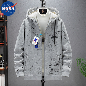NASA联名春秋季外套男开衫拉链连帽卫衣秋冬季加绒加肥大码夹克