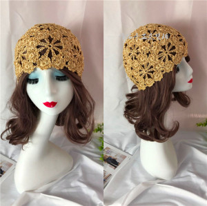 清凉手工钩花梅花帽子针织帽夏天新增冰丝镂空帽淑女范天丝包头帽