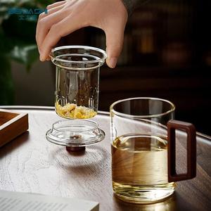 北大史玻璃泡茶杯 加厚高硼硅耐热带把茶水分离办公茶杯个人专用