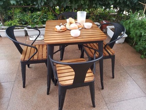 简约现代铁艺实木阳台户外花园休闲椅子室外防腐咖啡厅桌组合