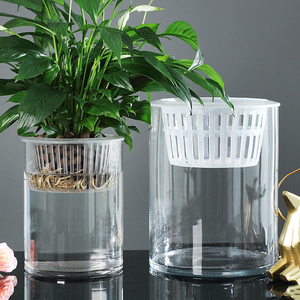 水培玻璃透明加厚鱼缸圆柱花瓶简约办公桌面绿萝植白掌水养缸容器