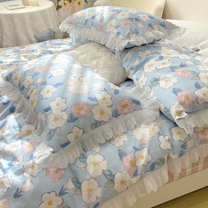 温馨花朵田园风纯棉四件套全棉床笠式床单被套防滑床套款1.8m1.5m