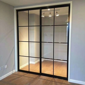 瑞丽家黑色阳台推拉隔断厨房玻璃移门单层钢化玻璃格子门卫生间门