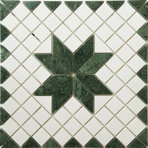 复古石材马赛克拼花天然大理石大花绿白石英拼图菱形艺术砖卫生间