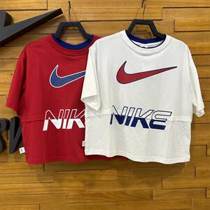 nike/耐克女子夏季新款运动休闲短袖大logo印花短款拼接t恤hf6291