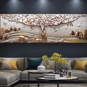 客厅浮雕装饰画3d立体发财鹿画大幅沙发背景墙画卧室床头欧式挂画