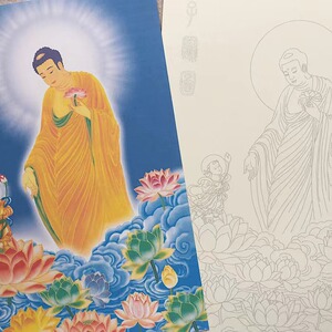 阿弥陀佛画像线稿临摹涂金填色纸质画像子归图手工画佛像