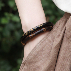 未芽定制雕花天然黑檀木紫光檀手镯生日情人节母亲节礼品镯子刻字