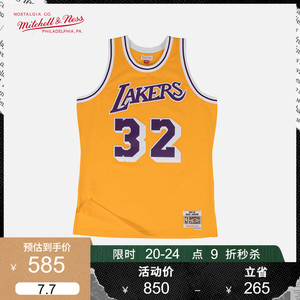 mitchellness 约翰逊84-85年湖人sw复古球衣mn篮球服网眼背心透气