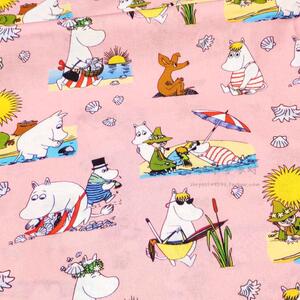 宽105 sale平纹棉布料 姆明沙滩晒太阳粉 卡通复古连衣裙手工包包